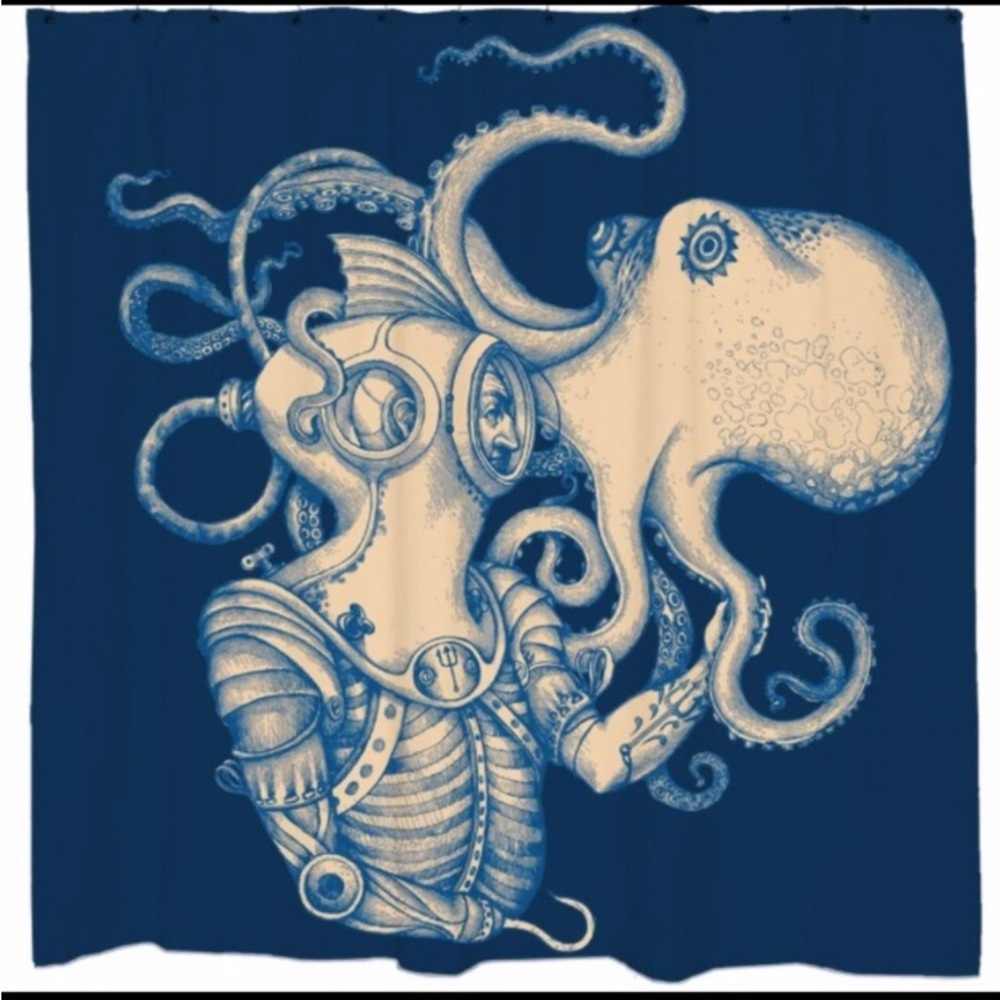 Octopus Shower Curtain Sharp Shirter Polyester Deep Sea Discovery Sea Life New